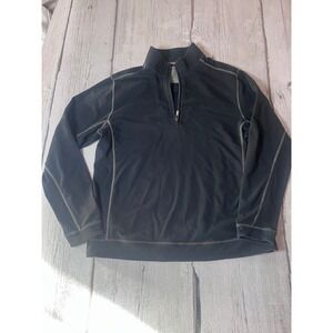 Tommy Bahama Jeans Mens XL Black Quarter Zip Pullover Contrast Stitch Mock Neck